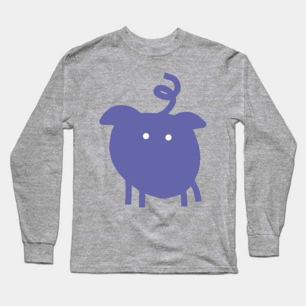 Mysterious Periwinkle Blue Chonk Pig Long Sleeve T-Shirt by ellenhenryart